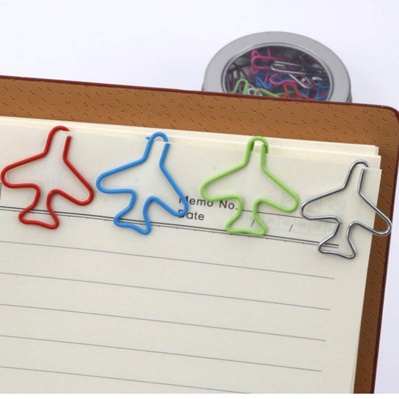 Teensery 24 Pcs Assorted Color Airplane Shaped Paper Clips Paper Clamp with Storage Box for Bookmark Office Clips and Document Organizing Supplies - Image 3